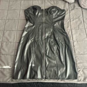 Black Strapless Faux Leather Dress